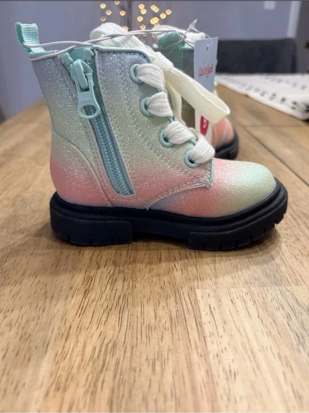 Cat & Jack Girls Pastel Ombre Glitter Lace-Up Boots - Mint, Pink & White
